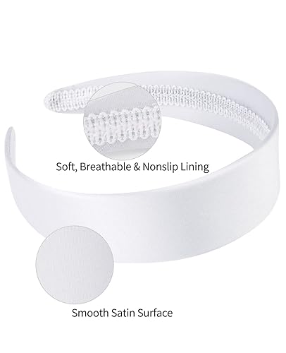 Miniatura 2 de Wecoe Diadema blanca de 1.6 pulgadas de ancho de satén de seda para mujer, antideslizante, a la moda, banda lisa para el cabello, accesorios para el