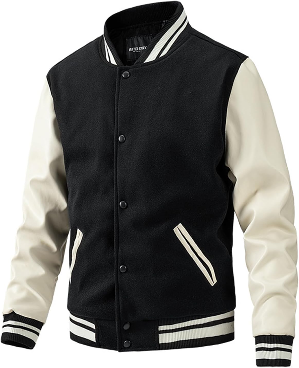 Thatrich Mens Baseball Jacket Lightweight Faux Leather Jacket Fleece Coat Button Down Shirts Long Sleeve Polo Tops Outerwear