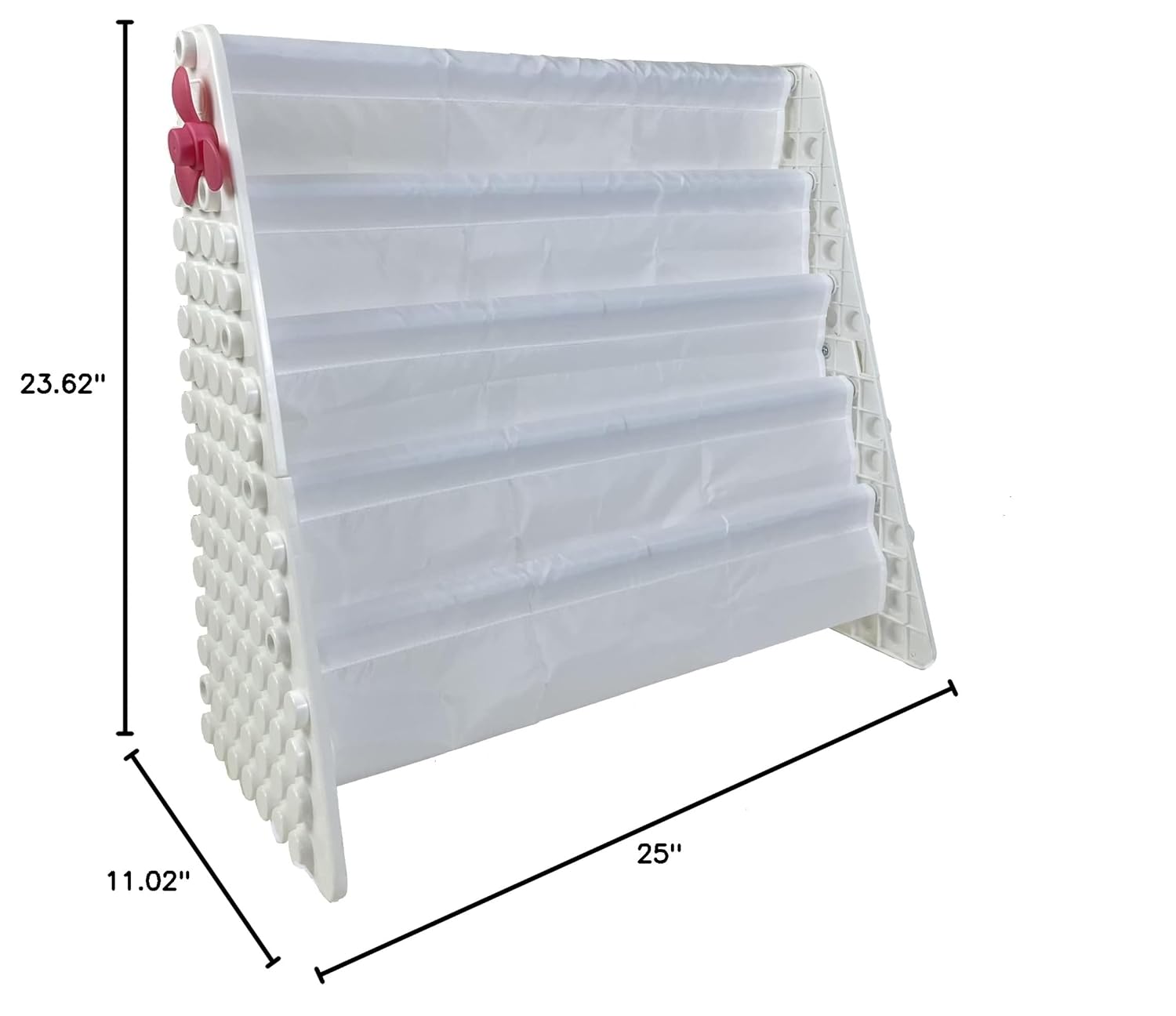 UNiPLAY Kids 4-Tier Book Storage Organizer with Sling Book Pockets, Plastic Sling Rack Bookshelf for Playroom, Fits Blocks, White
