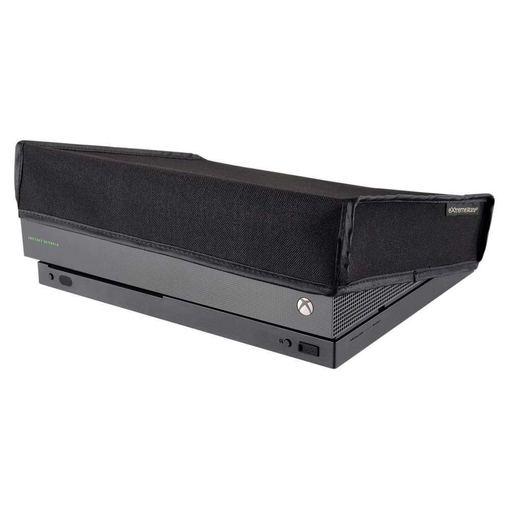 eXtremeRate Housse de Protection Anti-Poussière pour Xbox One X Console Noir avec 7 Bouchons en Silicone