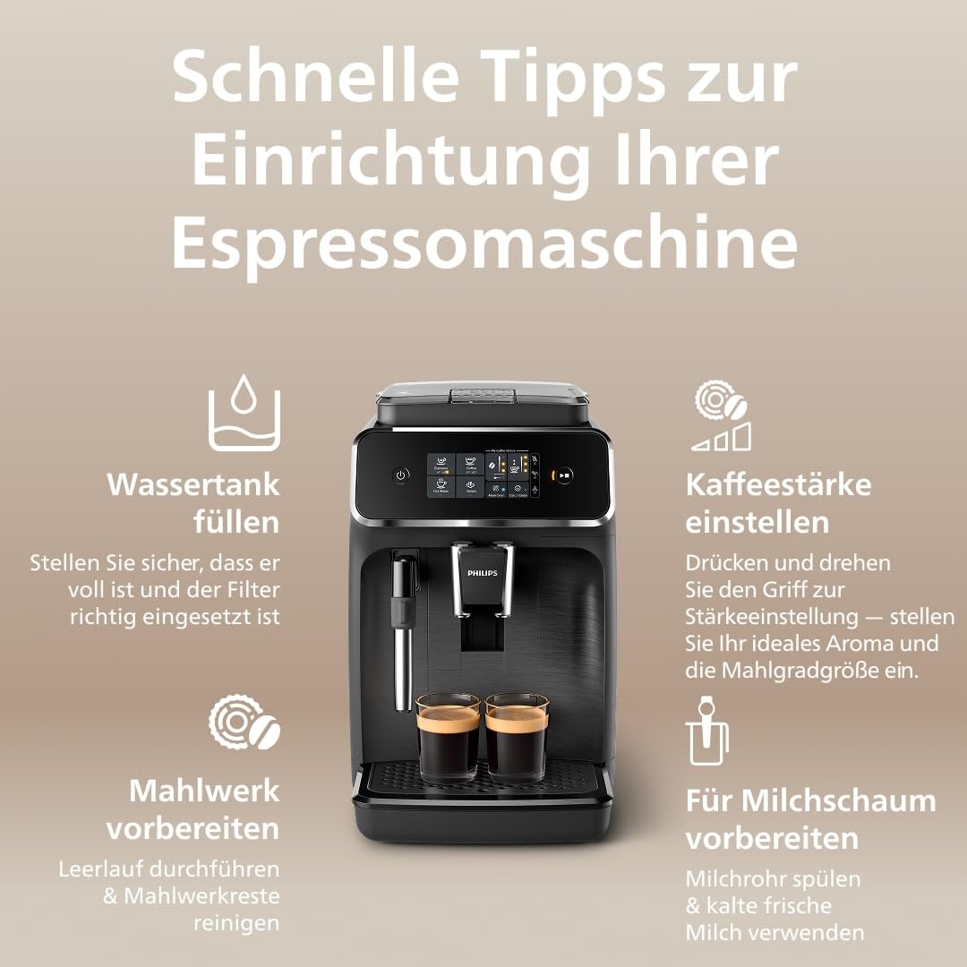 PHILIPS 2200 Series Kaffeevollautomat EP2220/10 Touch-Display Keramikmahlwerk Mattschwarz