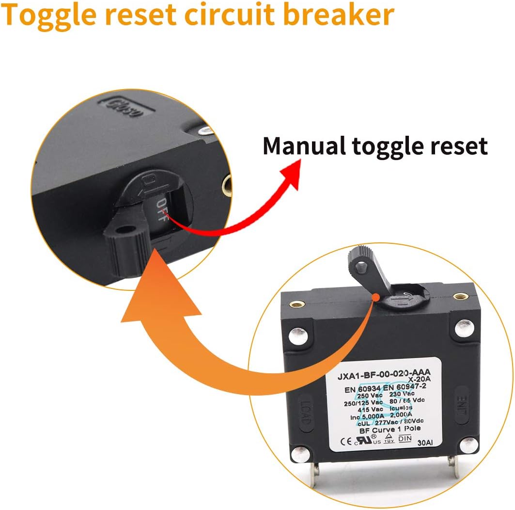 T Tocas 20A Toggle Single Pole Circuit Breakers Hydraulic Magnetic Circuit Protector AC or DC 80 V: Tools & Home Improvement