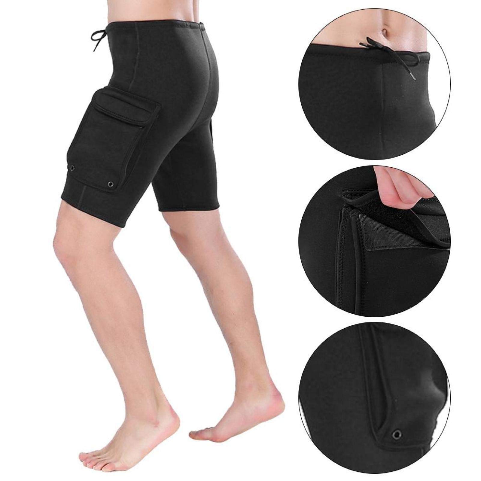 Pantaloni corti da immersione, pantaloncini da snorkeling da uomo in neoprene da 3 mm, con vestibilità aderente, foro di perdita, pantaloni da tasca per attrezzatura subacquea, per kayak(Medium)