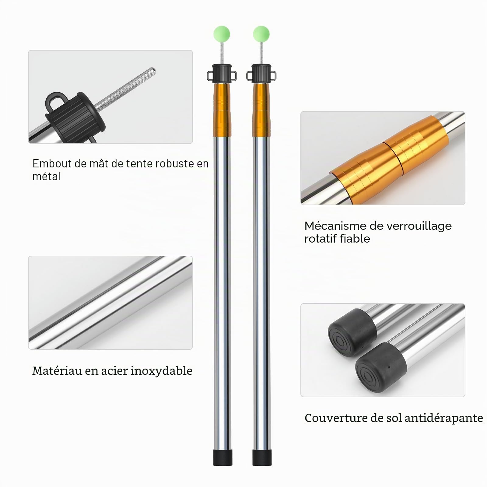 KOMCLUB 2 piquets Mât de Tente télescopique, Tente de Camping pour bâche, auvent, Porche, voiles de Soleil, bâche en Aluminium, télescopiques réglables