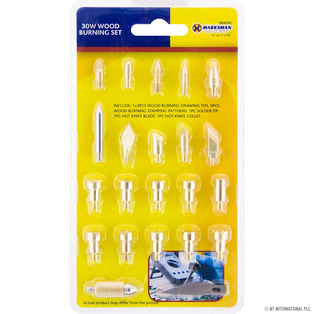 New 30w Wood Burning Set - Soldering 22pc Bits, Craft, DIY, Tips Pyrography Blade Stencil Set | Working Carving Embossing Carving | Iron Metal Burning Pen Tips for Woodburning Tool