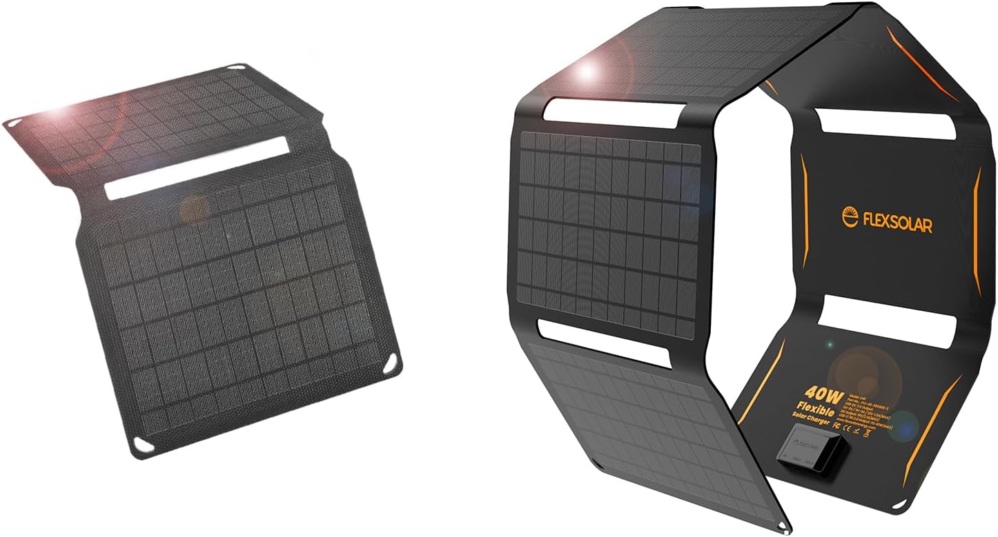 FlexSolar 40W and 10W Foldable Solar Panel Charger with USB-C and USB-A Outputs for Phones, Power Banks, Tablets - Waterproof for Camping, Hiking, Backpacking