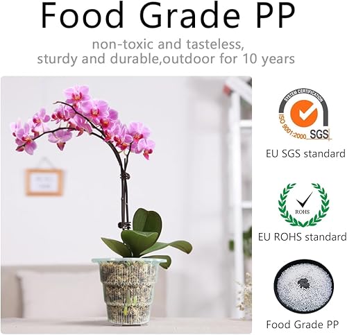 Miniatura 7 de Macetas de orquídeas de 6 pulgadas con agujeros, juego de 1, plástico de doble capa imitan orquídeas de cerámica y macetas de orquídeas de doble