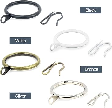 50 Pieces Black Curtain Rings with Hooks Metal Drapery Rings Curtain Rod Rings and Curtain Hooks for Drapery Pins Inner Diameter 30 mm/1.18 for Window Door Shower Curtain(Black)