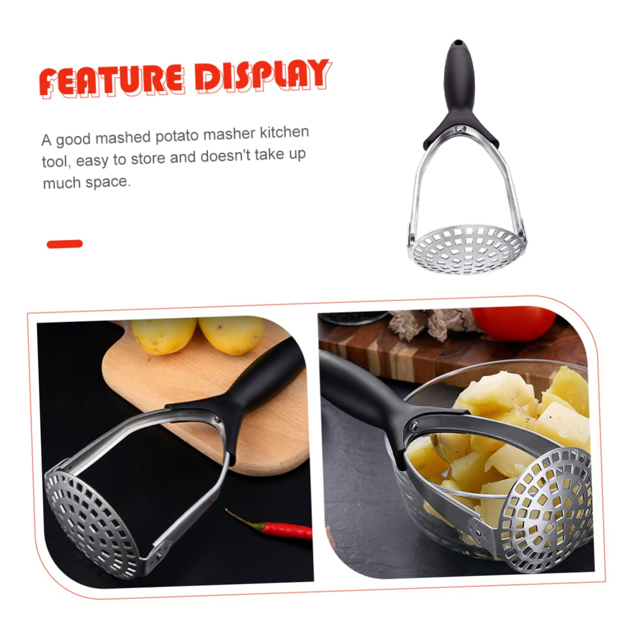 SOLUSTRE Manual Potato Masher Vegetable Ricer for Potatoes Avocado Yams More Easy to Use Kitchen Tool Comfortable Grip Dishwasher Safe