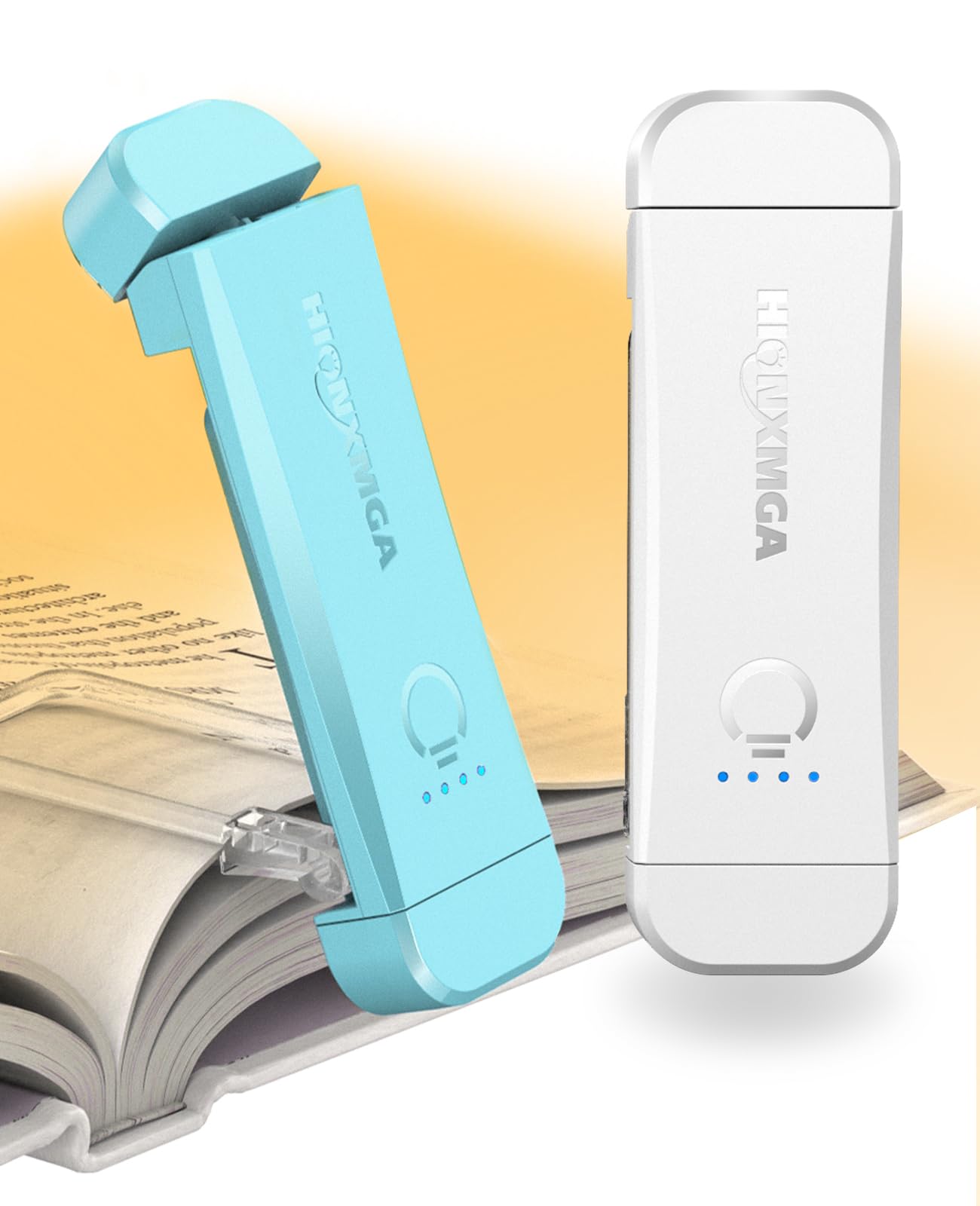 HIONXMGA 2 Pack USB Rechargeable Book Light, Eye-friendly Reading Light, Clip-on Book, 3 Colors, Stepless Dimming, Portable, Flexible, Great for Book Lovers and Kids - Blue+White