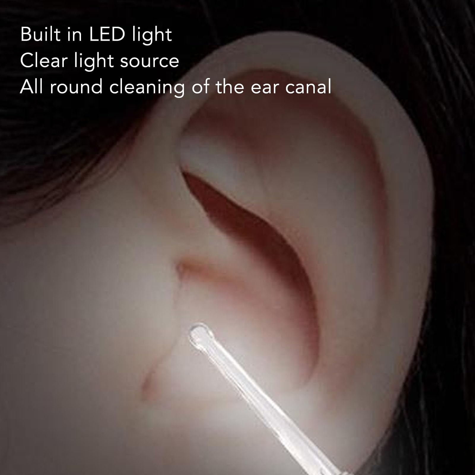 Electric Ear Suction Device, Portable Automatic Electric Vacuum Ear Pick Ear Cleaner Earwax Remover with LED Light for Earwax Removal, Soft Prevent Ear Pick Clean Tools Set (White)