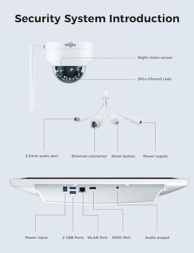 Miniatura 9 de Almacenamiento de 3 TB Cámaras de seguridad Hiseeu Sistema inalámbrico para exteriores con monitor LCD de 15 pulgadas, NVR de 10 canales, sistema de