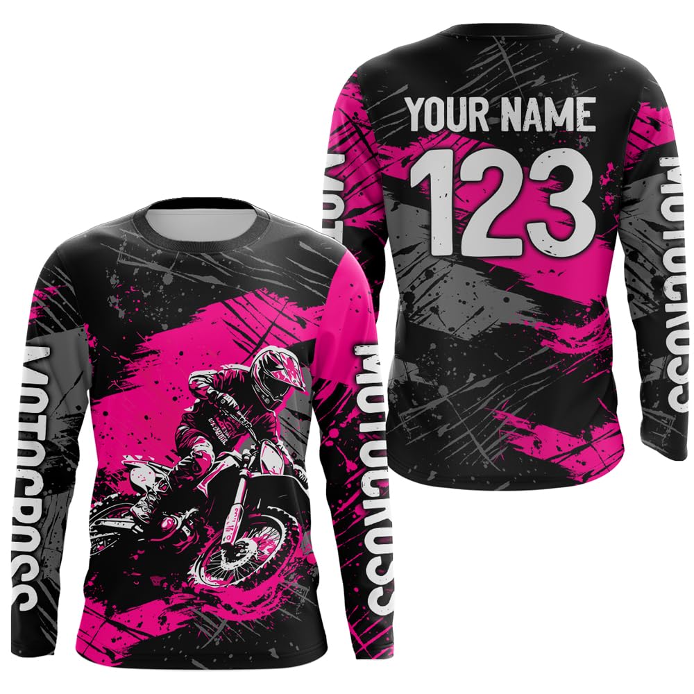 PIONAMZIOZ Motocross Shirts Kid Adult Dirt Bike Jersey Off-Road Shirt Upf30+ Motorcycle Shirt MX Jersey for Men Women Kid (US, Alpha, Small, 5X-Large, Regular, Regular, Pink)