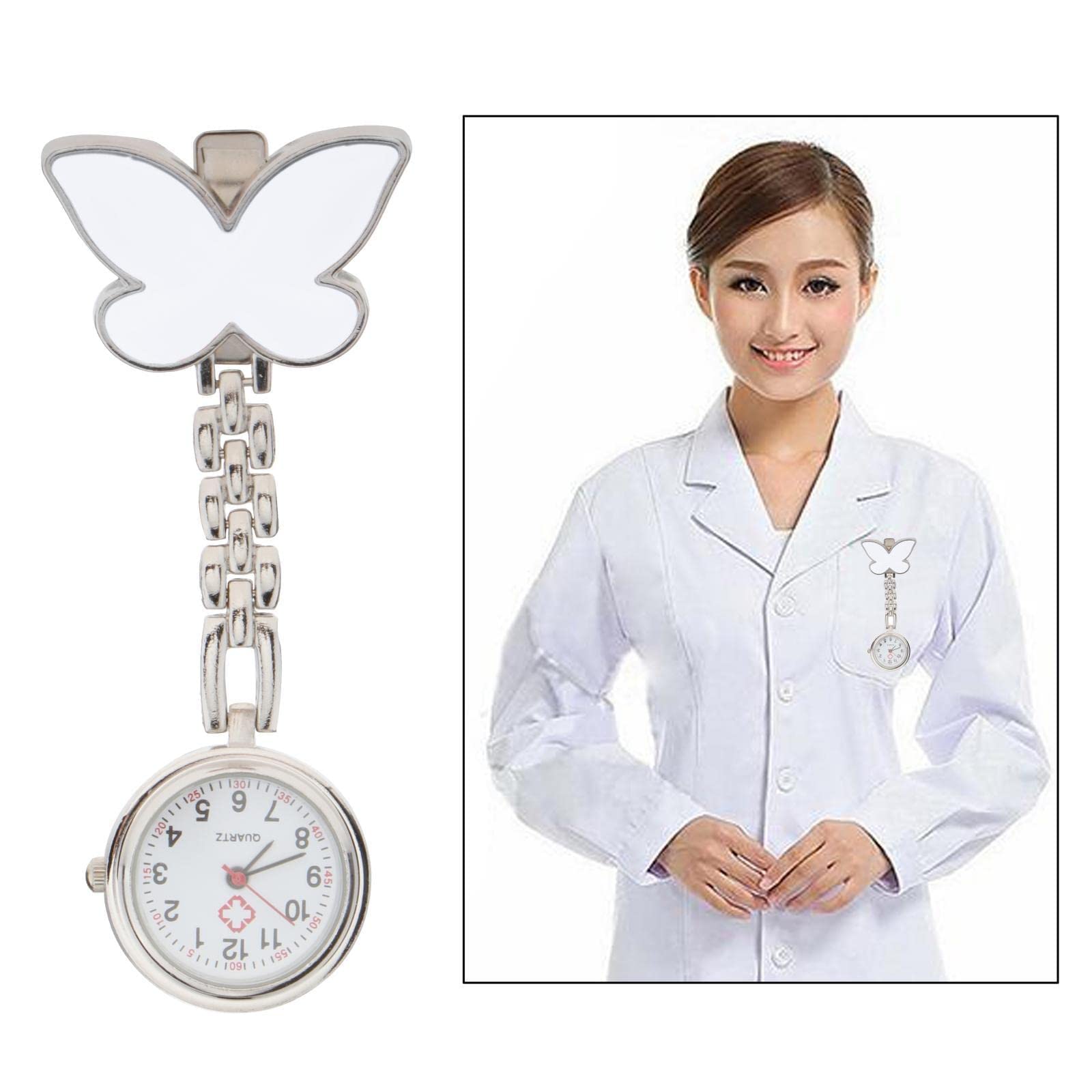 zalati Doktor pielęgniarka zegarek klips na zegarek kwarcowy broszka motyl kobiety panie broszka zegar prezent - biały