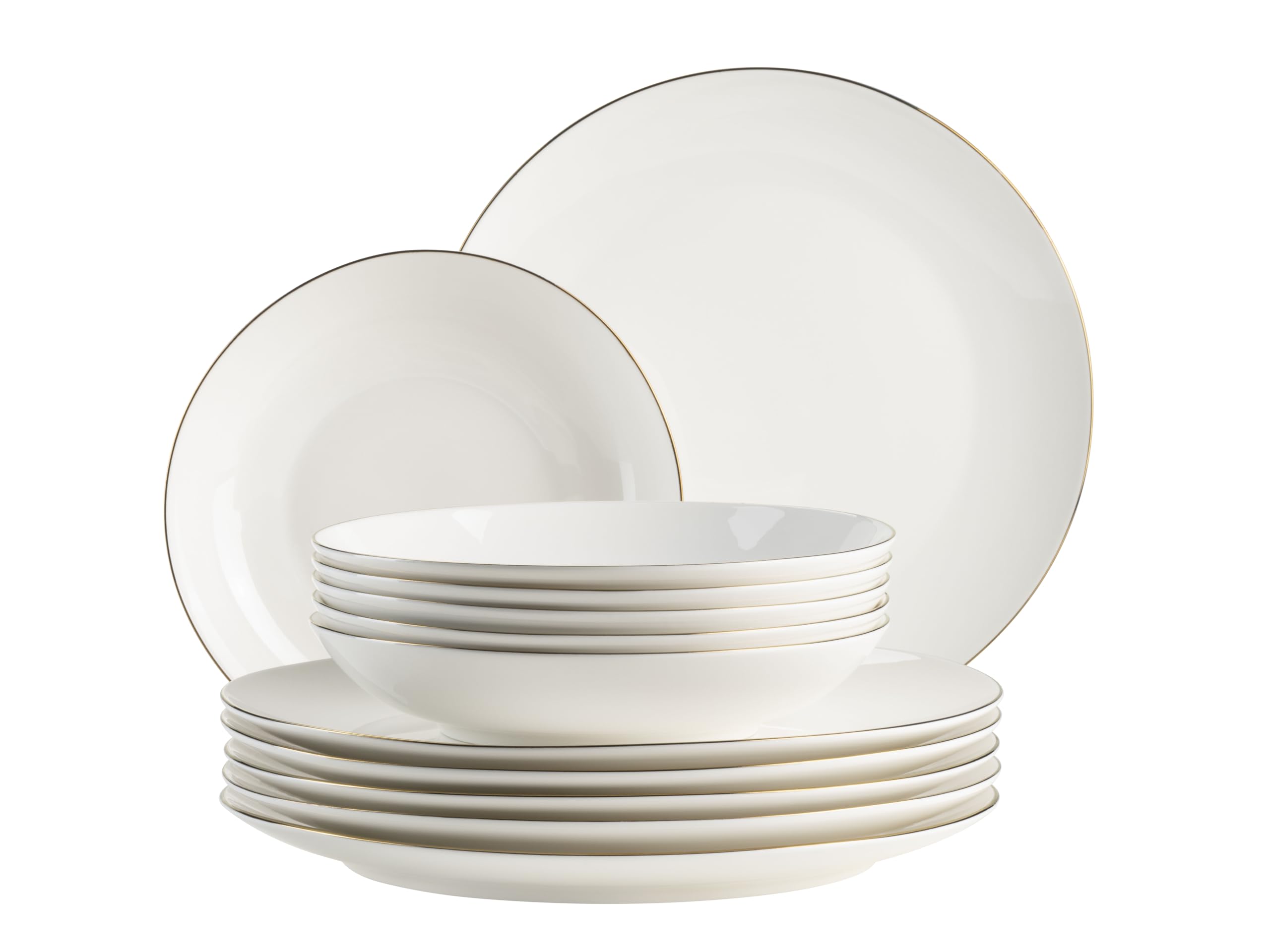 MÄSER Serie Felise, elegantes Speiseservice, Geschirr für 6 Personen, elegant, zeitlos, mit goldenem Rand, Porzellan, weiß