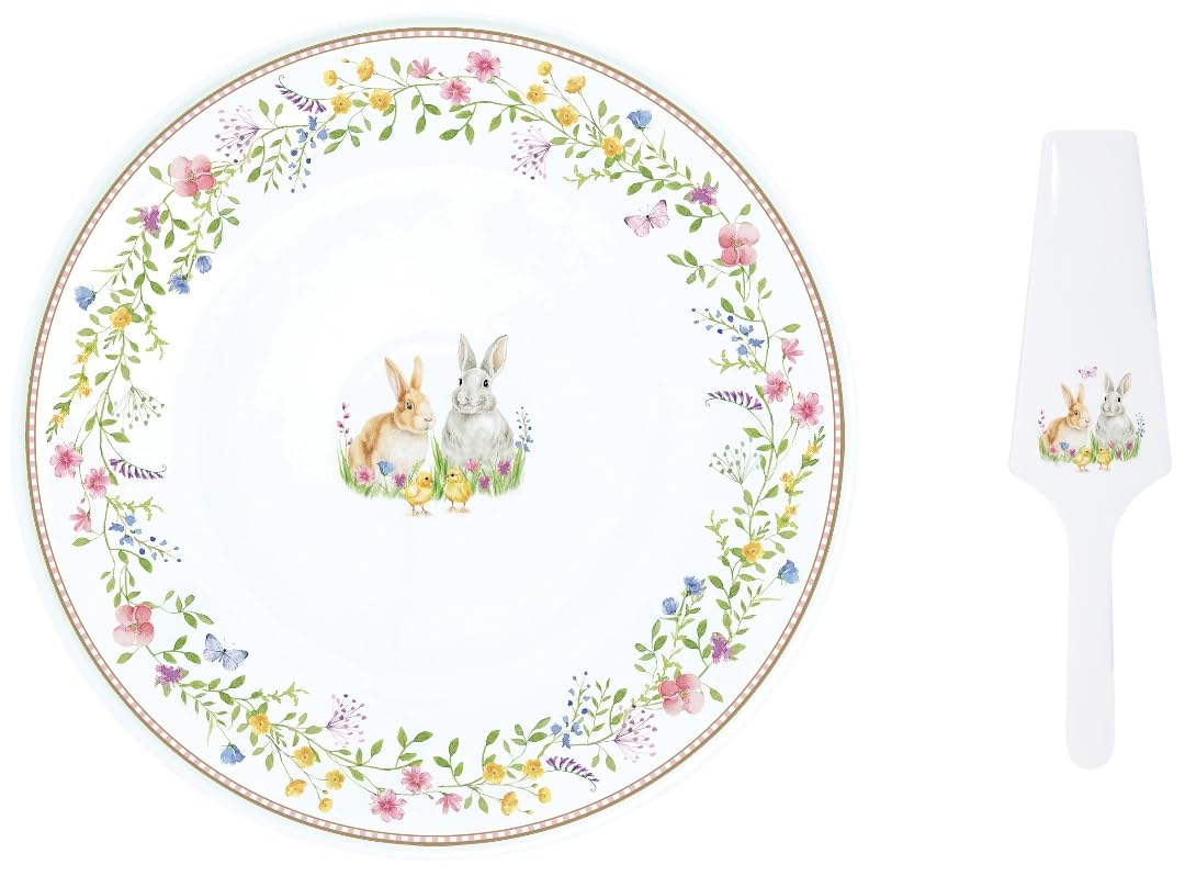 COFFRET PLAT A TARTE Ø 32CM AVEC PELLE EN PORCELAINE HAPPY EASTER
