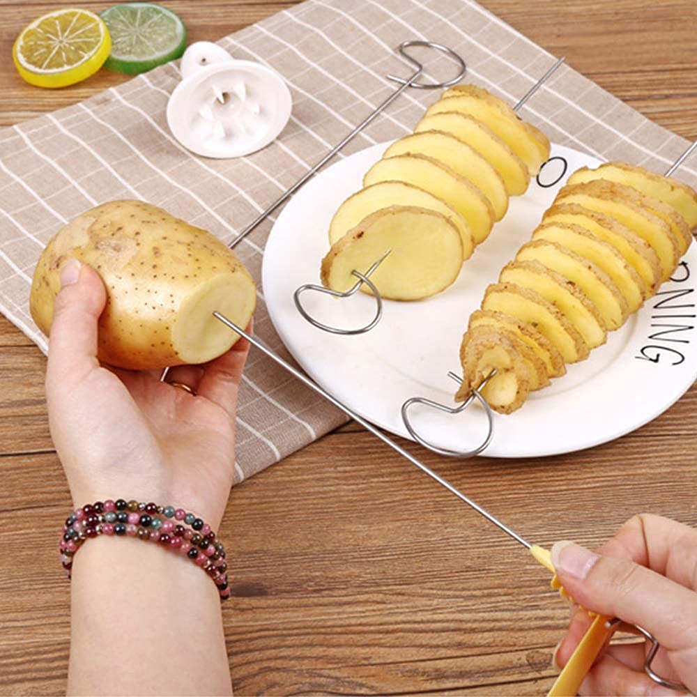 Aardappelsnijderset, 4 stuks aardappelsnijder van roestvrij staal, Potato spiraalsnijder, geschikt voor aardappeltoren, grillen, frituren, feesten, camping, keuken thuis