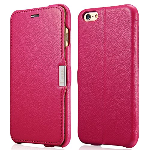 iPhone 6s Plus/6 Plus Case, Benuo [Litchi Pattern Series] Folio Flip Genuine Leather Case [Stand Function] [Card Holder] with Magnetic Closure for iPhone 6 Plus, 6s Plus 5.5 inch (Pink Rose)
