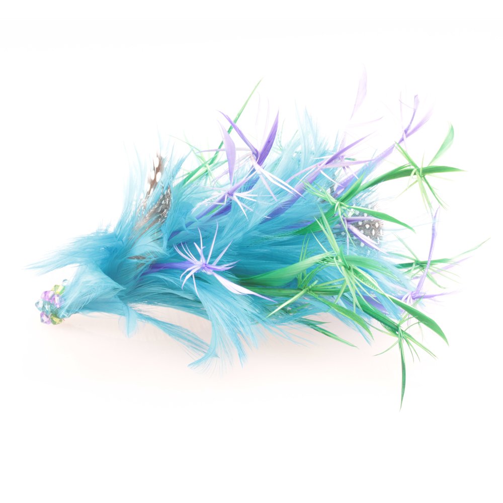 Mytoptrendz® Blue, Green Purple Multi Colour Feathers Fascinator Hair Clip with Bead Details On Side Hair Combs
