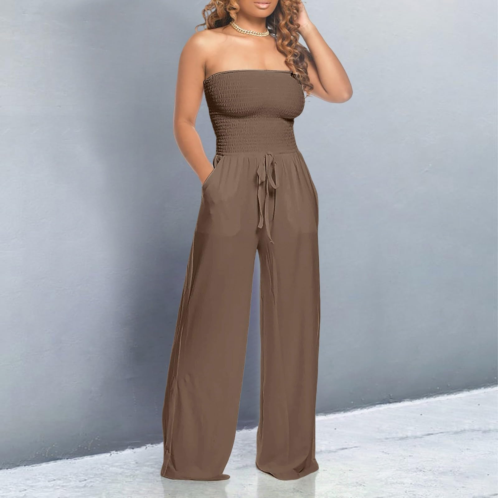 Jumpsuit Donna Estiva Elegante，Pantaloni Baggy，Tinta Unita Casual Senza Maniche Avvolgere Il Petto Gamba Larga Comodo Morbido Elegante Pantaloni Monopezzi Da Lavoro Tuta
