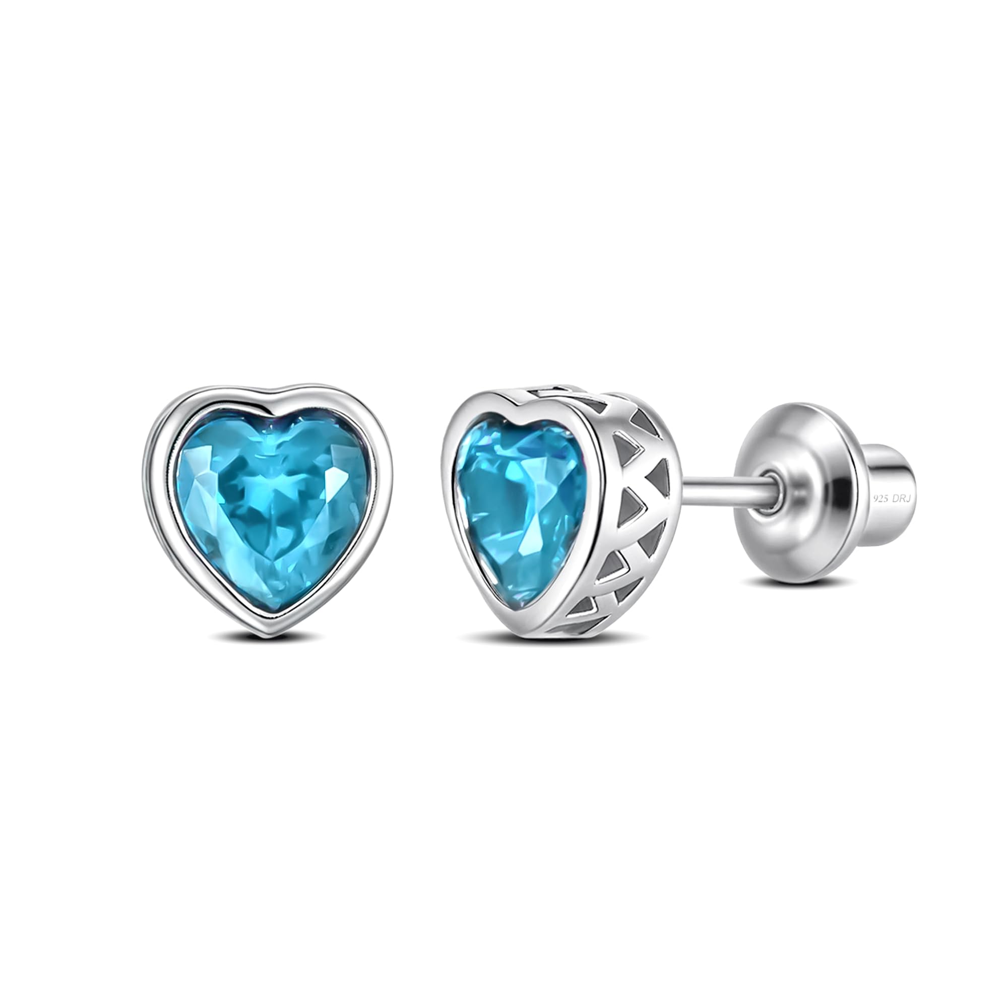 Heart Birthstone Silver Studs