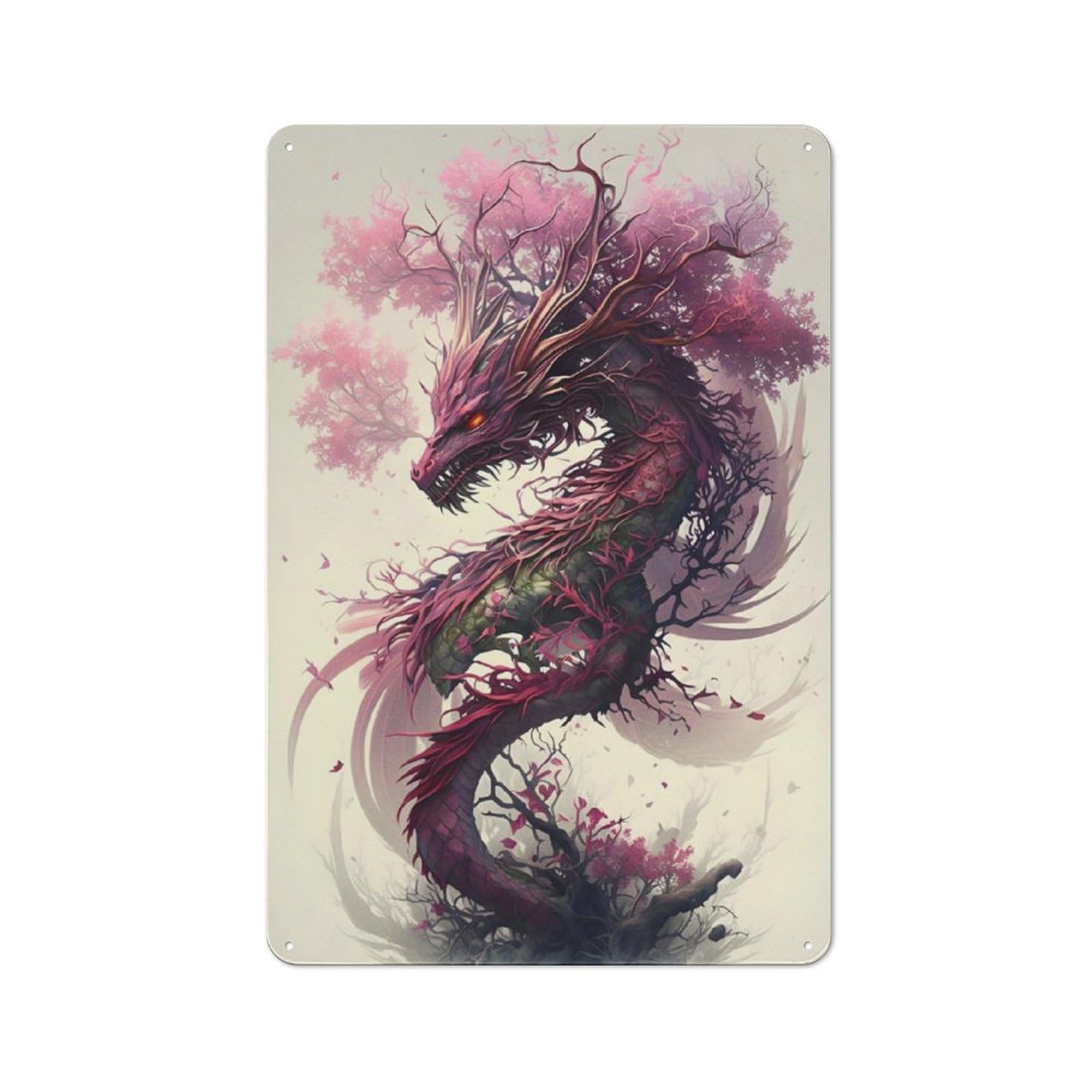 Sakura Dragon Classic Metal Wall Decor 30x20cm, Metal Sign for Cafe, Pub, Workshop Or Home Bar, Small Accent for Blank Walls