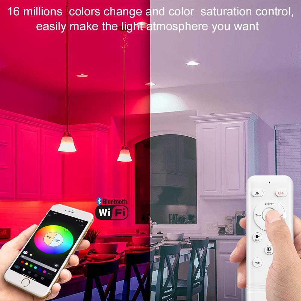 LED Einbaustrahler 230V RGBWC+CCT-WIFI/Bluetooth 5W LED Spots Led Einbauspots Flach Dimmbar, RGB+2700K-6500K, APP Steuerung, Deckenleuchte Lampe mit Fernbedienung Kompatibel mit Alexa Google Home