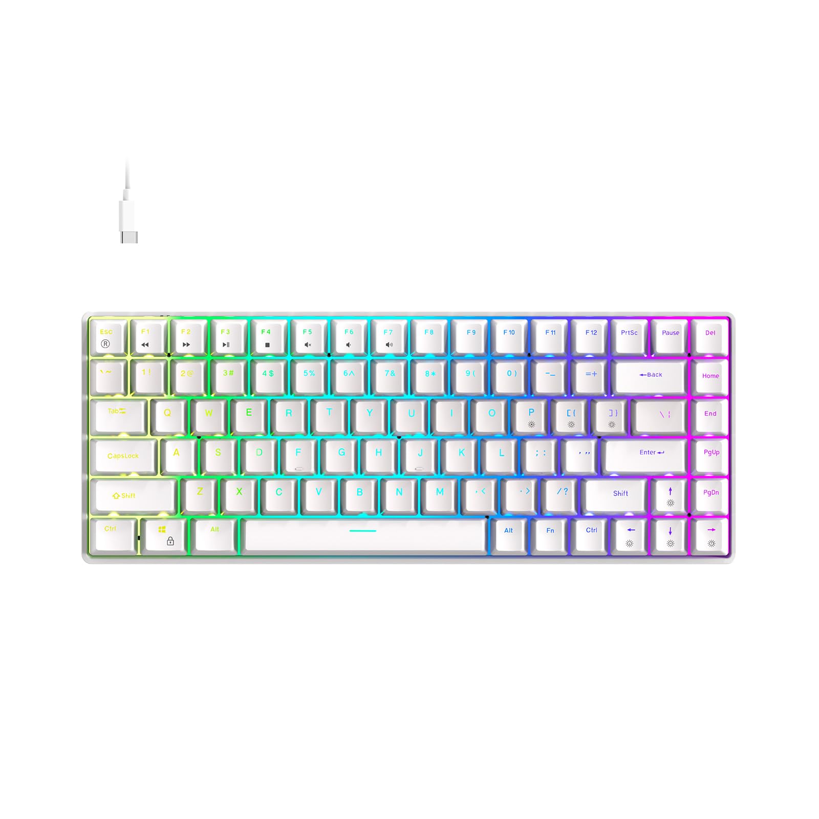 FOXXRAY HKM-S93 mechaniczna klawiatura do gier, kompaktowa, 75% układ, wymienna klawiatura do gier, niebieski przełącznik, podświetlenie RGB z konfigurowalnymi klawiszami, 84-klawiszowe, przewodowe