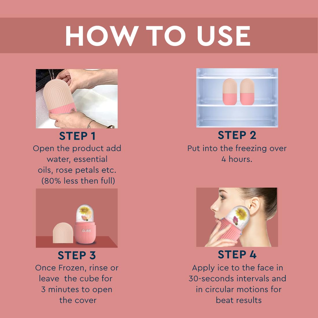 GUBB Ice Roller for Face,Eyes & Neck | Face Ice Roller, Ice Roller for Face Massager, Reusable Silicone Facial Ice Roller For Glowing & Tighten Skin (Pink) - Image 3 thumbnail