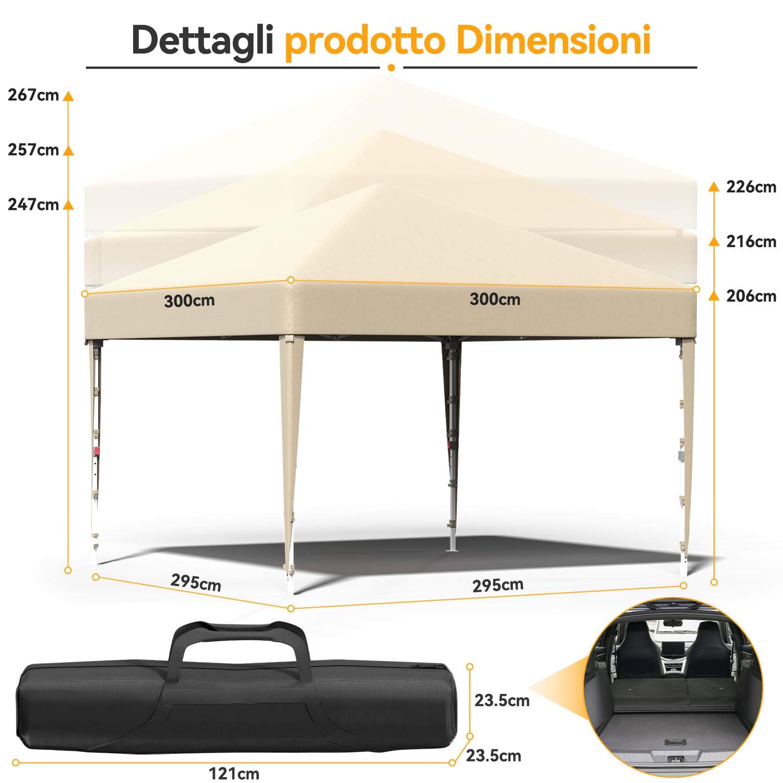 JUMMICO Gazebo 3x3 Pieghevole Impermeabile｜Zanzariera Arieggiata Anti-Insetti｜Robusto, Durevole, Impermeabile e Anti-UV｜Installazione e Rangement Rapidi｜Ideale per Cortile, Campeggio e Altro｜Beige