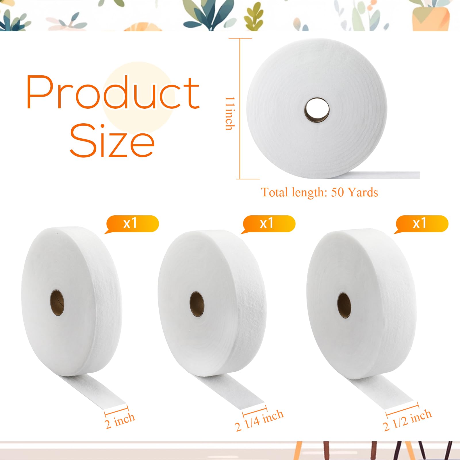 HunnmingRe 3 Rolls Batting Strips, 2 1/2, 2 1/4, 2 Inches, Total 150 Yard Cotton Blend Batting Roll Fabric Strips for DIY Sewing Quilts Needle Punched Braided Rug Purse