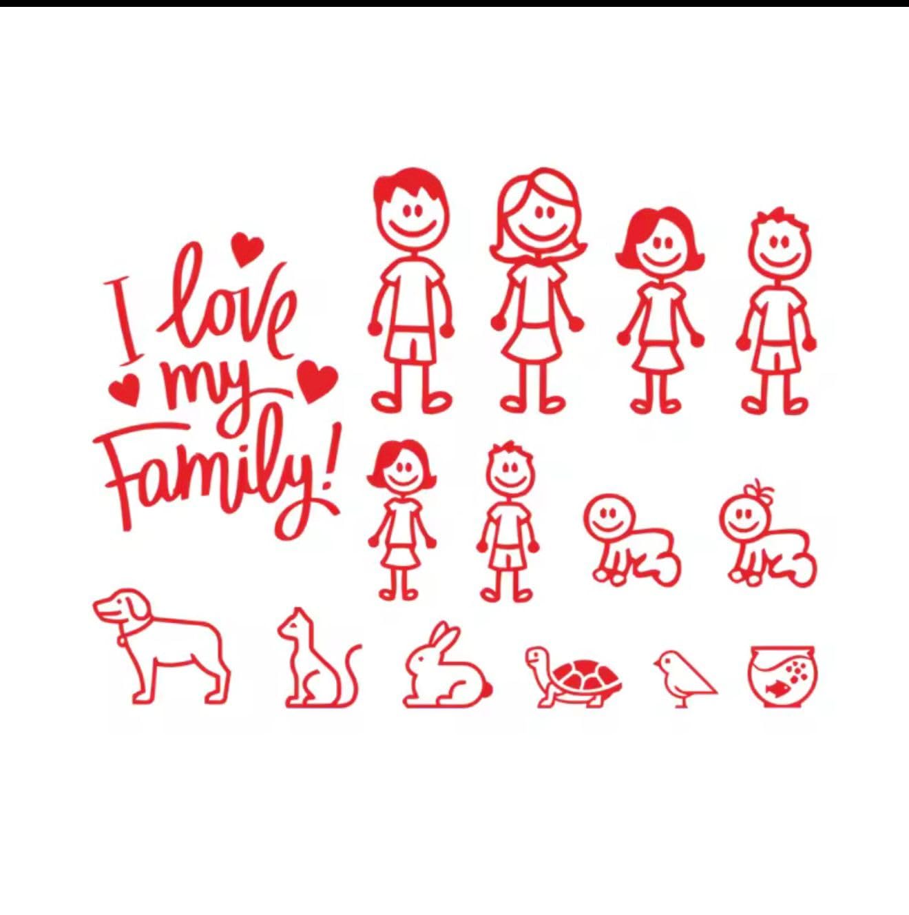 Pegatinas Decorativas Personalizadas I Love My Family, Vinilos Adhesivos para Coche con Figuras de Familia, Mascotas y Texto, Calcomanías para Ventana de Vehículo (laser) - 3