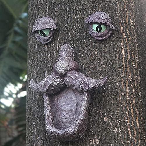 Tree Faces Decor Outdoor, Old Man Wild Bird Feeder Tree Hugger Statues in The Dark Eyes Garden Decor Yard Art