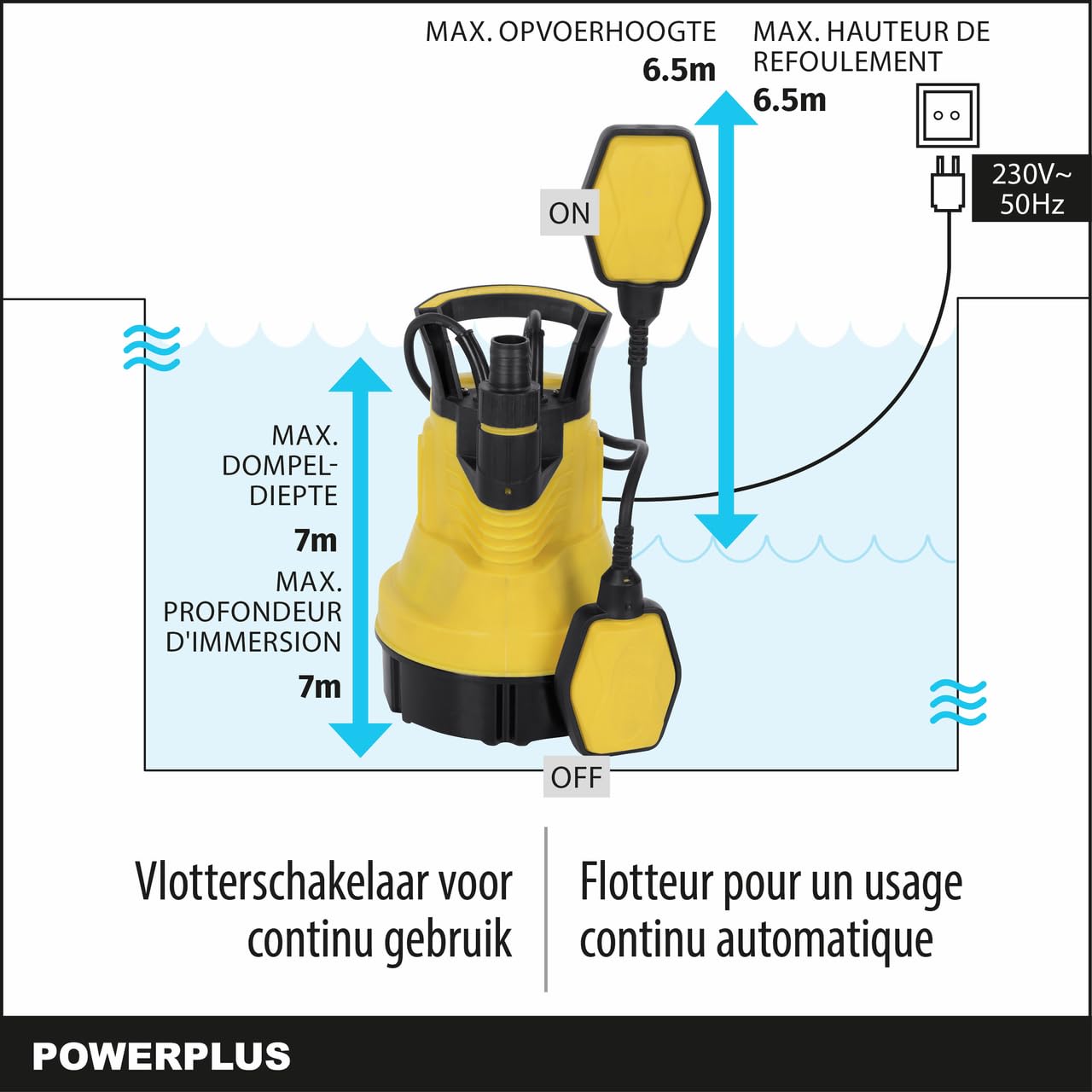 POWERPLUS Bomba sumergible POWXG9502-350w y un caudal de 5000 l/hour