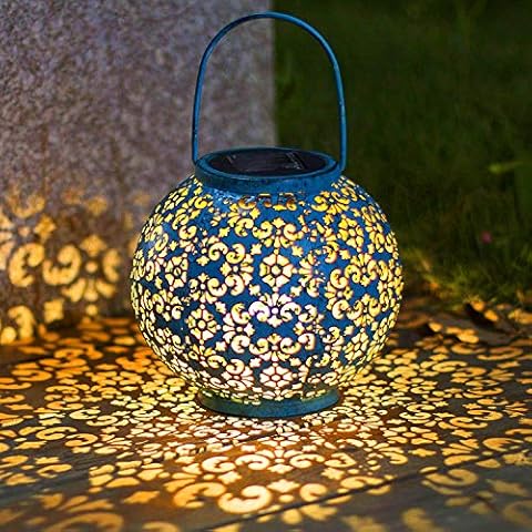 Homeimpro Solar Big Lantern Hanging Garden Outdoor Waterproof Decorative Lights Metal Table Lamp for Patio, Yard Art, Mothers Day Bithday Gifts for Mom Dad (1Pack, Teal Blue) Cover