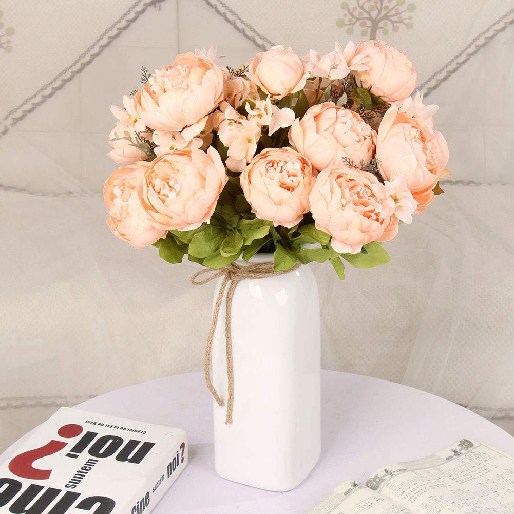 ToBe-U Fake Flowers Vintage Artificial Peony Silk Flowers Bouquet Wedding Home Decoration,13 Stems