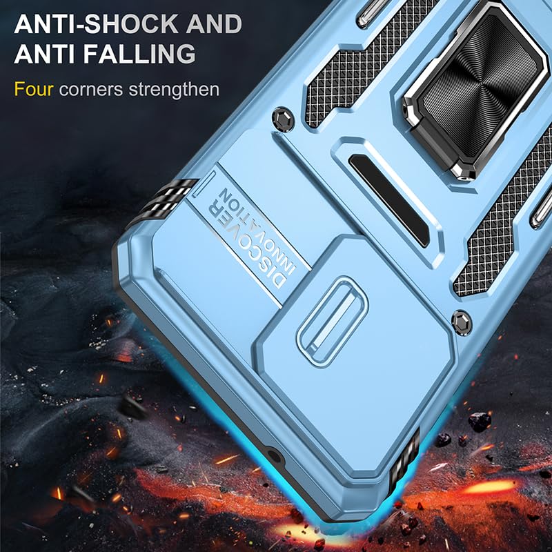 Image of Slide Camera Cover with Ring Holder Mobile Phone Case Cover for Motorola Moto G84 (Blue)