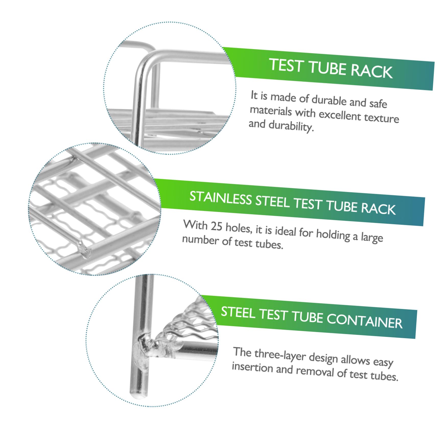 Rack Provette da Laboratorio in Acciaio Inox a 25 Fori, Tre Livelli | Argento, per Università e Laboratori di Chimica, Supporto per Provette e Sfere