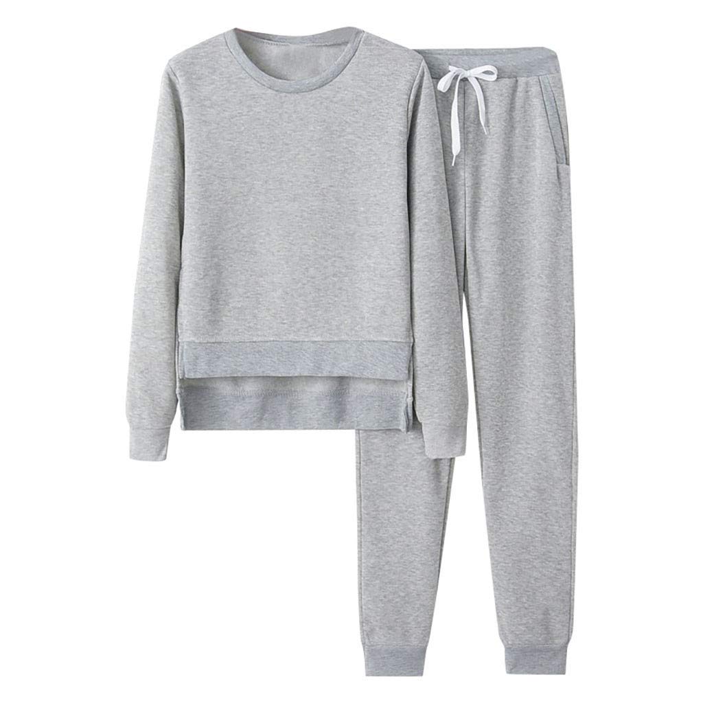 Tuta Donna Sportiva Set in Cotone Due Pezzi con Felpa Senza Cappuccio a Orlo Diviso e Pantaloni Tuta a Cordino Tute da Ginnastica Elegante Completo Sportivo Ragazza Curvy per Casa Palestra Lavoro,