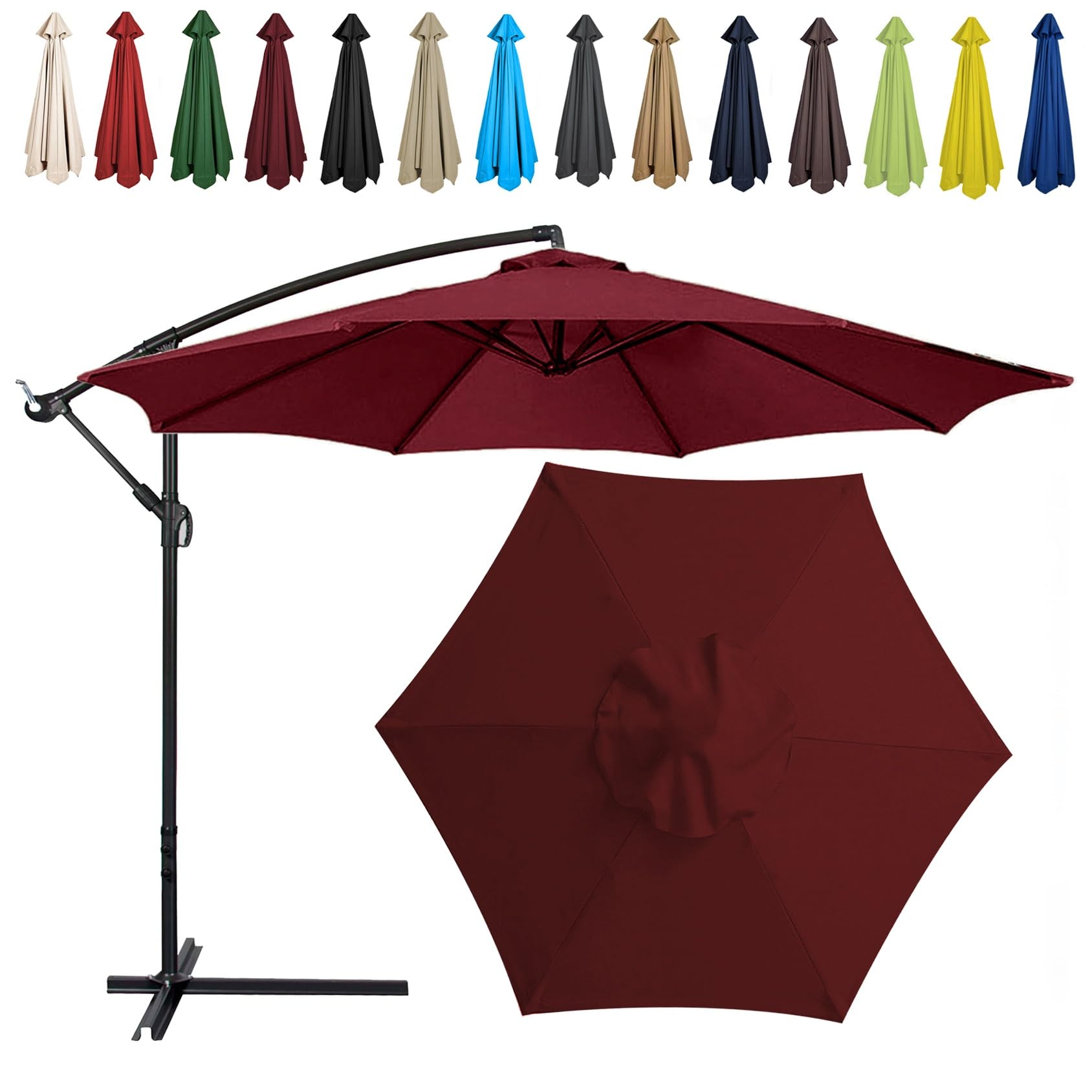 Replacement Parasol Canopy, 2m/2.7m/300cm, 6 Arms/8 Arms, Sun Umbrella Replacement Cloth, Polyester UV Protection Market Table Umbrella Canopy, Parasol Umbrella Replacement Cover(Color:Burgundy,Size:6