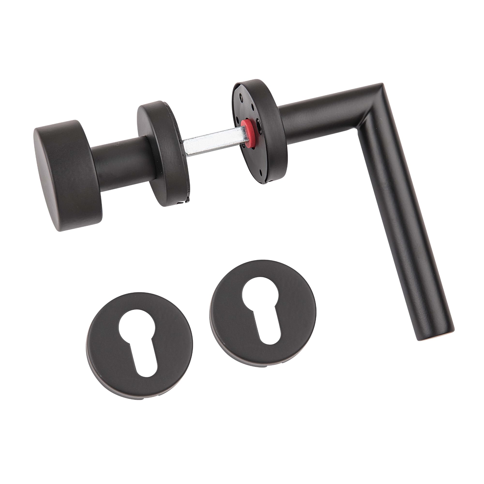 Gedotec Set di maniglie a leva nero opaco [Set di maniglie a leva Maniglia/pomello] 1x ferramenta per porte con rosetta rotonda I Maniglie per porte interne L-FORM I Maniglia per porte con spessore
