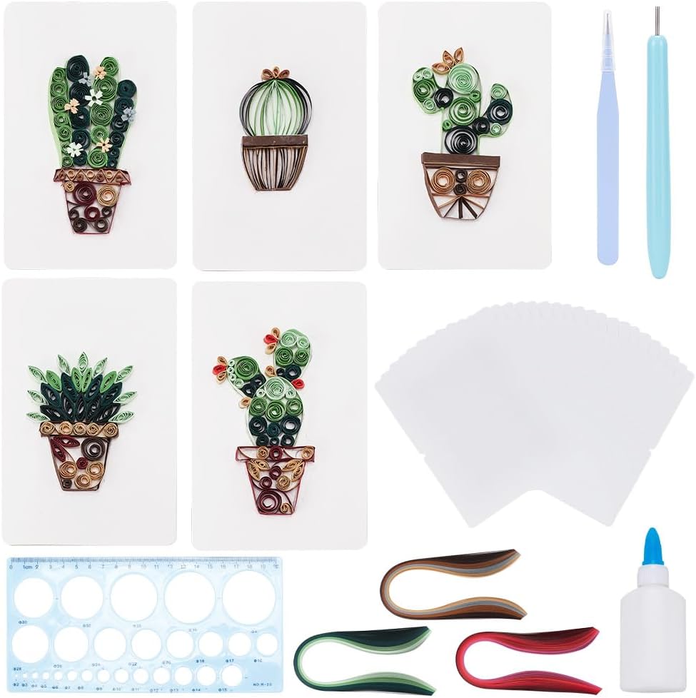WEBEEDY Paper Quilling Kit 20 Sets DIY Cactus Card Quilling Kit with Paper Quilling Strips Tools and Supplies Greeting Card Making Kits for Adults Beginners DIY Handmade Home Room Wall Decor Gift