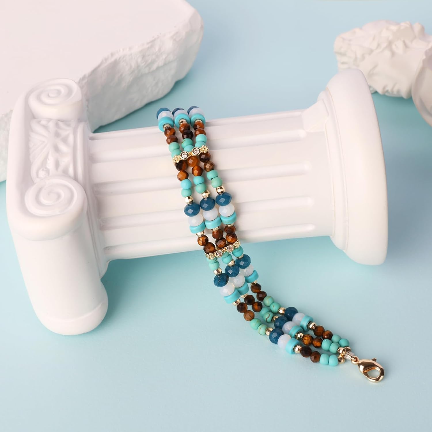 Boho Bracelet For Women Dainty Western Jewelry Accessories For Women Hand Chain String Bracelets Gift For Women Handmade Tigers Eye Turquoise Glass Beads Adjustable Bracelets - Image 7