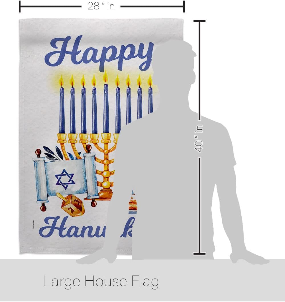 Feast of Dedication House Flag - Wintertime Hanukkah Candle Bonsai Menorah Jewish Chanukah David - Decoration Banner Small Garden Yard Gift Double-Sided Made in USA 28 X 40