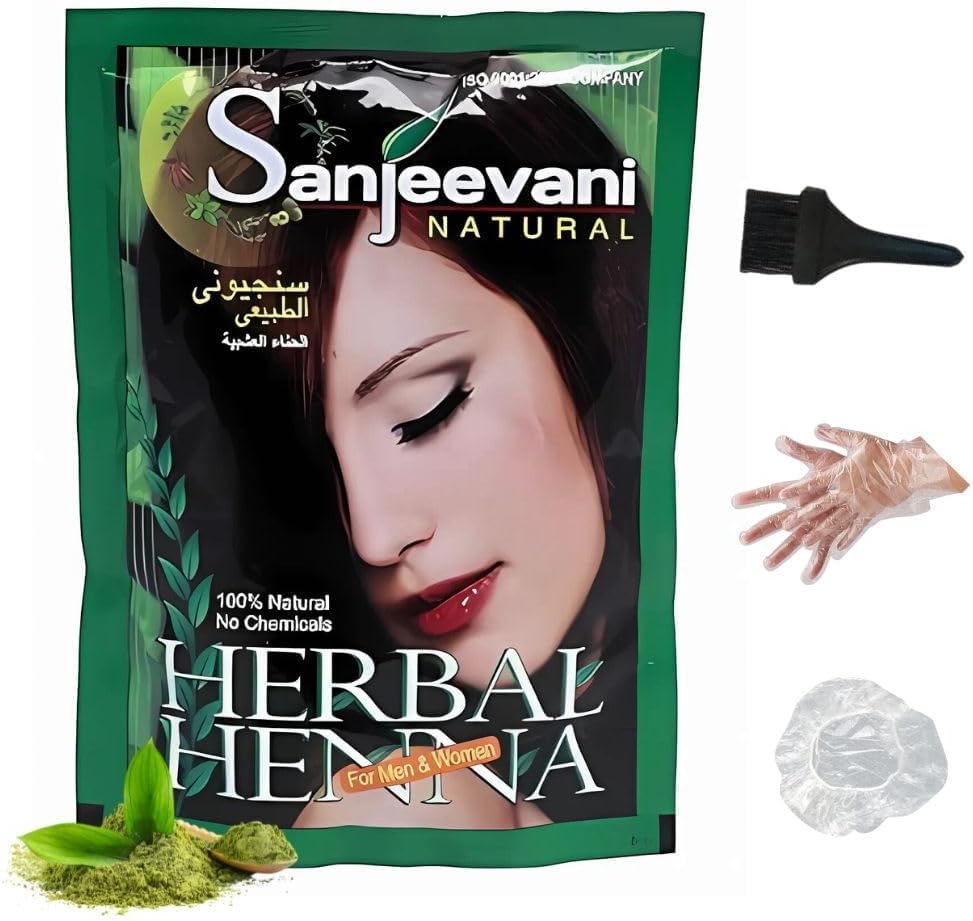 Sanjeevani Natural Herbal Henna Powder for Hair | 100% Pure & Organic Mehndi | Natural Hair Color & Conditioner | Chemical-Free Herbal Coloring Care for Men & Women | Pack of 4 x 140g