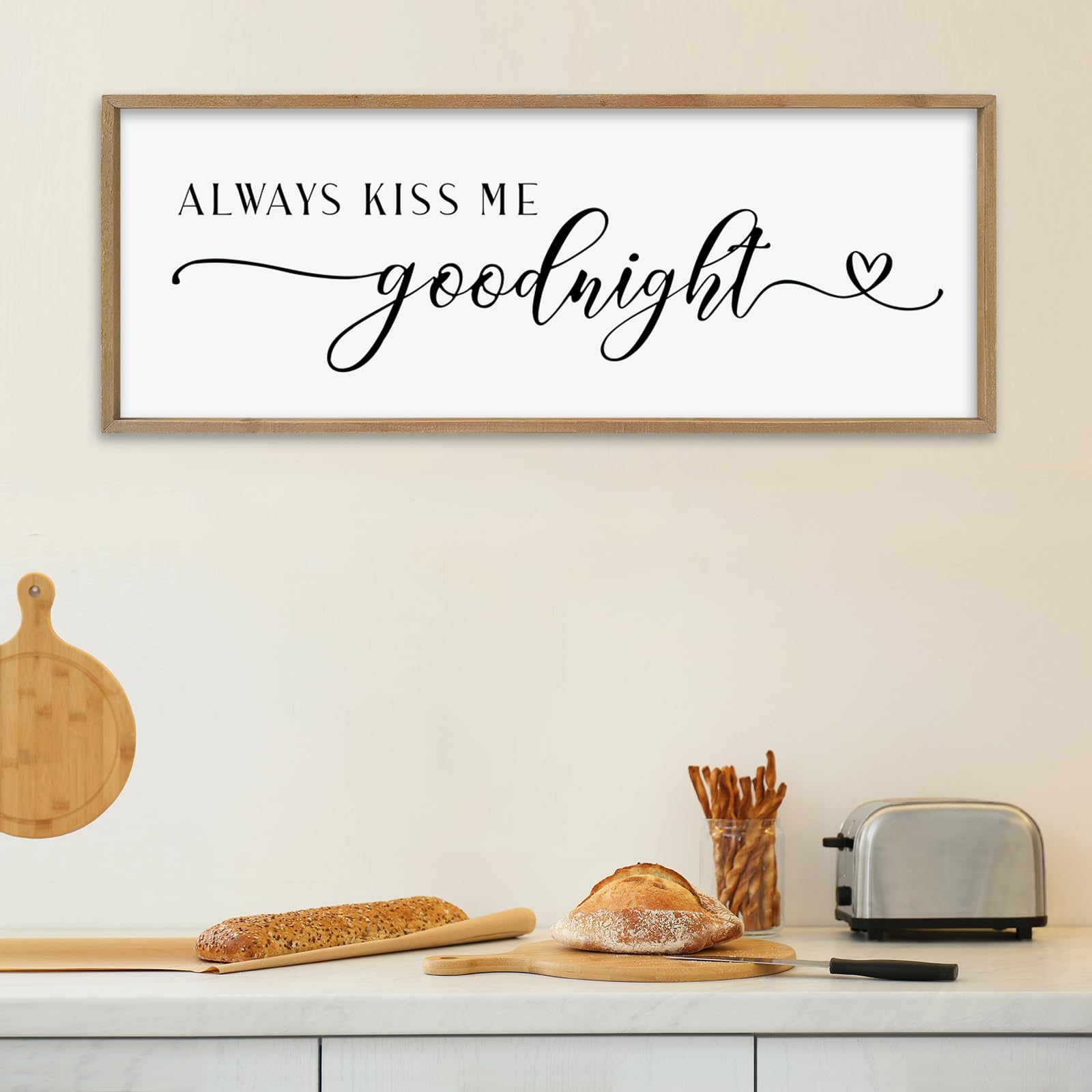 comurdyo Always Kiss Me Goodnight cartello per camera da letto sopra il letto decorazione murale 102 cm x 38 cm cornice in legno grande per coppie sopra il letto arte murale da appendere (legno)