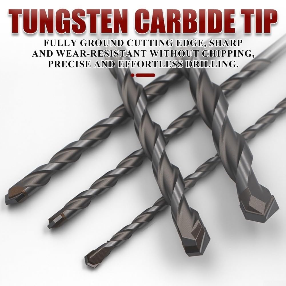 5 Brocas de Carburo con para vástago Hexagonal para Hormigón Vidrio y para madera - Punta Triangular Precisa Juego de 5 Unidades 6.35mm