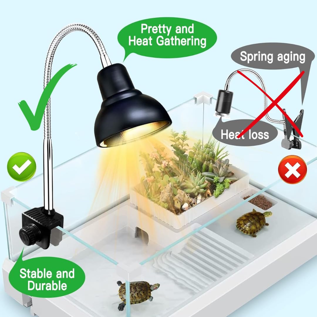 Tonia Kit de 4 Bombillas UVA/UVB + Portalámparas para Reptiles – 2x25W + 2x50W – Luz Solar de Espectro Completo para Terrarios y Acuarios Tortugas, Camaleones – 360º