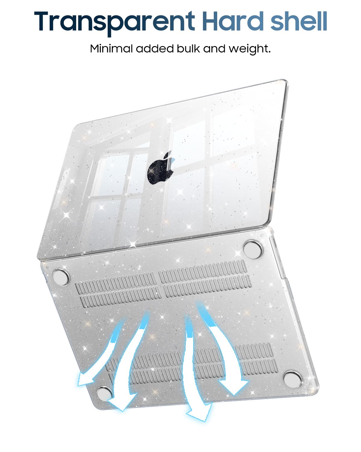 FINTIE Cover Compatibile con MacBook Air 13.6" M5/M4/M3/M2 (2026-2022) | Modello A3449/A3240/A3113/A2681 - Sottile Trasparente Custodia Rigida Protettivo Cover + Copritastiera, Trasparente Glitter
