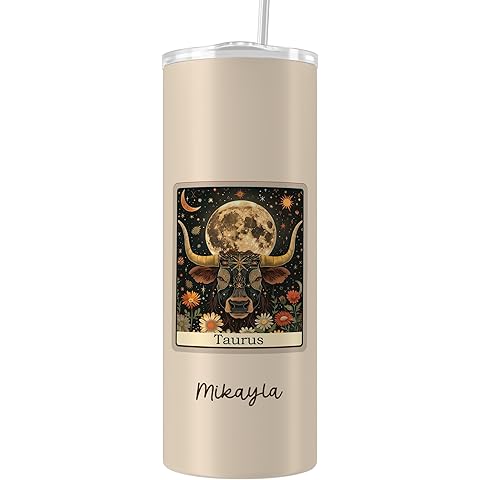 Custom Zodiac Tumbler 20oz Stainless Steel, Libra Gift, Astrology Coffee Tumbler Cup, Birthday Travel Mug for Capricorn Aquarius Pisces Aries Gemini Cancer Leo Virgo Scorpio Sagittarius (Taurus)